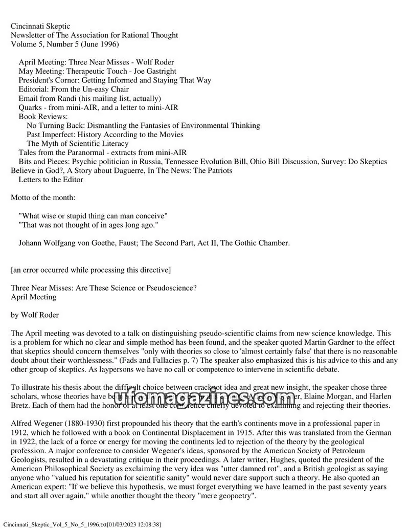 Cover of The Association for Rational Thought issue Volume 5, Number 5: Cincinnati Skeptic
