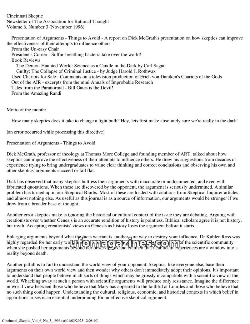 Cover of The Association for Rational Thought issue 3: Cincinnati Skeptic