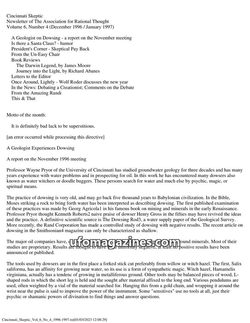 Cover of The Association for Rational Thought issue Volume 6, Number 4: Cincinnati Skeptic