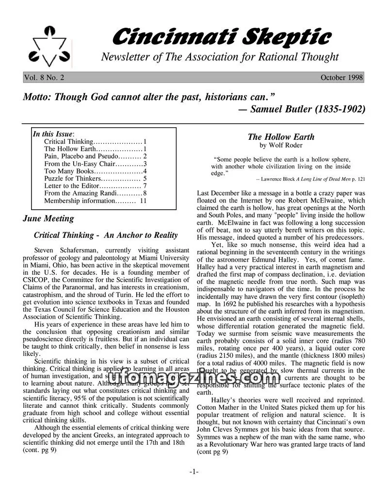 Cover of The Association for Rational Thought issue Vol. 8 No. 2: Cincinnati Skeptic