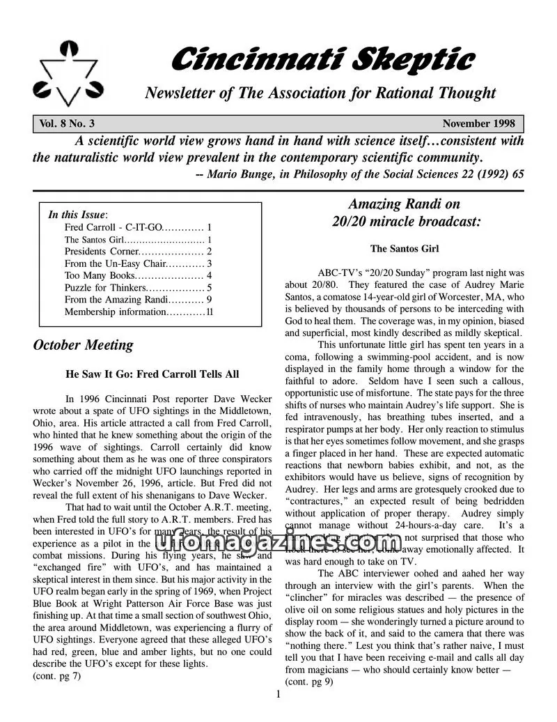 Cover of The Association for Rational Thought issue Vol. 8 No. 3: Cincinnati Skeptic