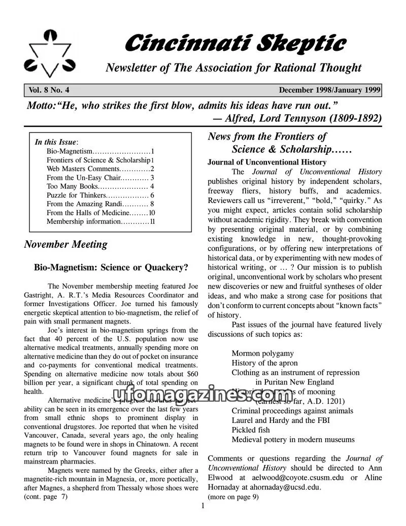 Cover of The Association for Rational Thought issue Vol. 8 No. 4: Cincinnati Skeptic