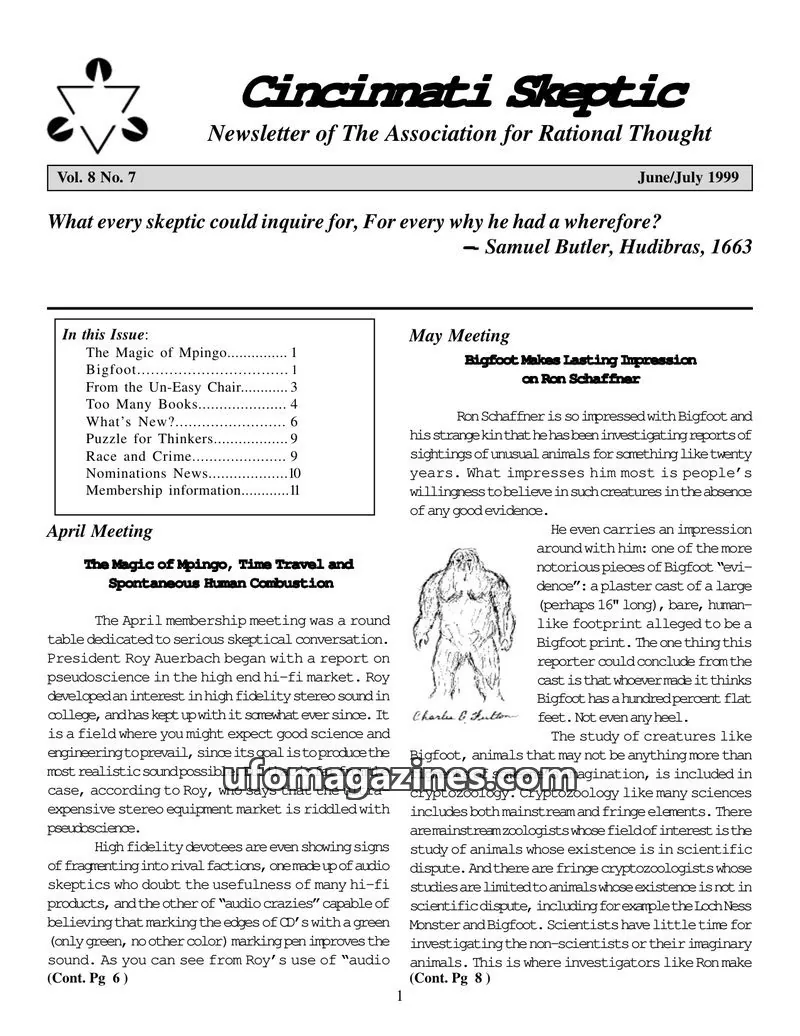 Cover of The Association for Rational Thought issue Vol. 8 No. 7: Cincinnati Skeptic