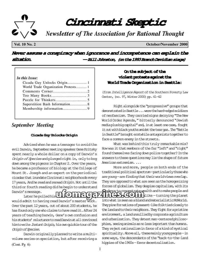 Cover of The Association for Rational Thought issue Vol. 10 No. 2: Cincinnati Skeptic