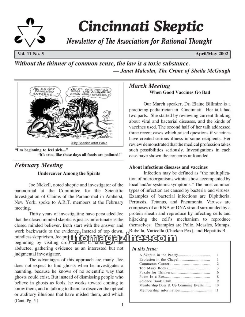 Cover of The Association for Rational Thought issue Vol. 11 No. 5: Cincinnati Skeptic