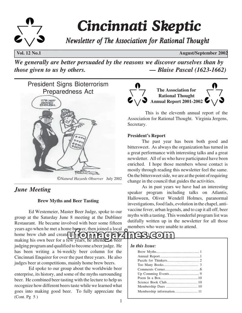 Cover of The Association for Rational Thought issue Vol. 12 No. 1: Cincinnati Skeptic