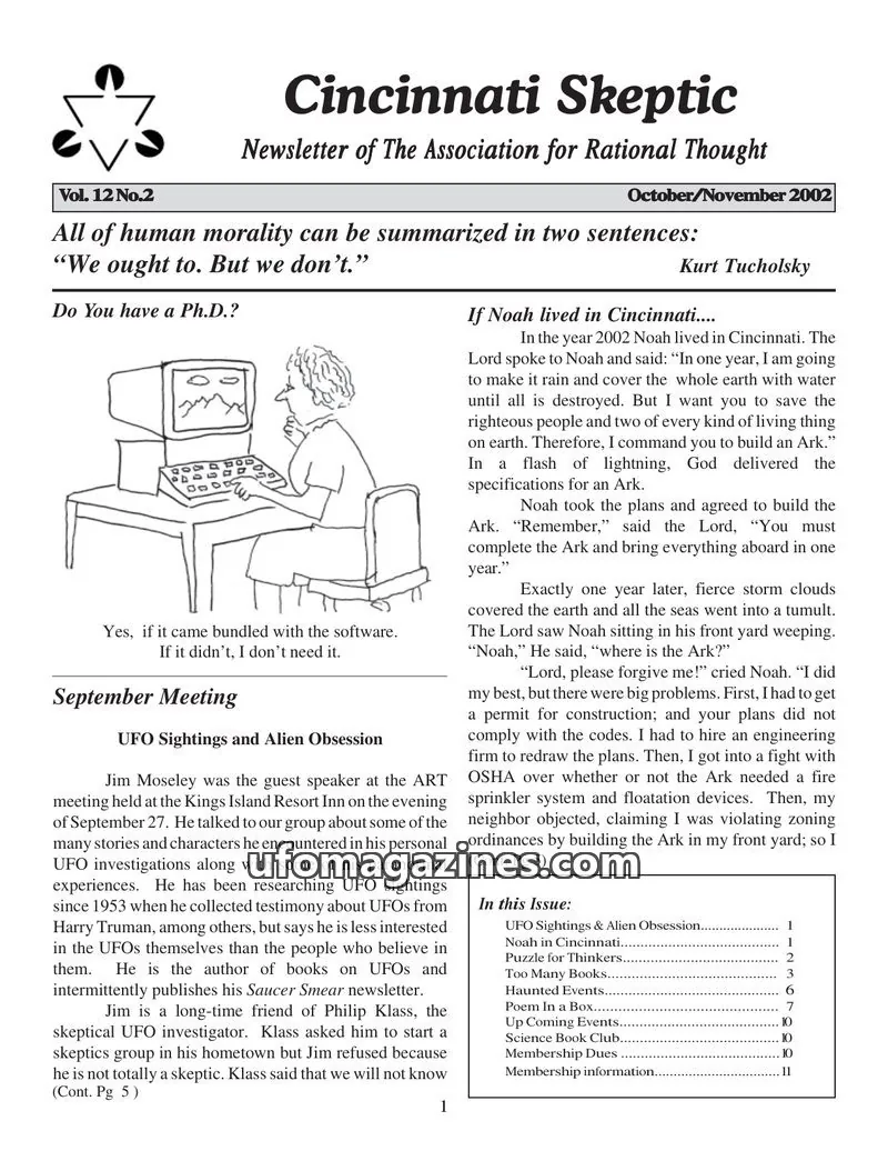 Cover of The Association for Rational Thought issue Vol. 12 No. 2: Cincinnati Skeptic