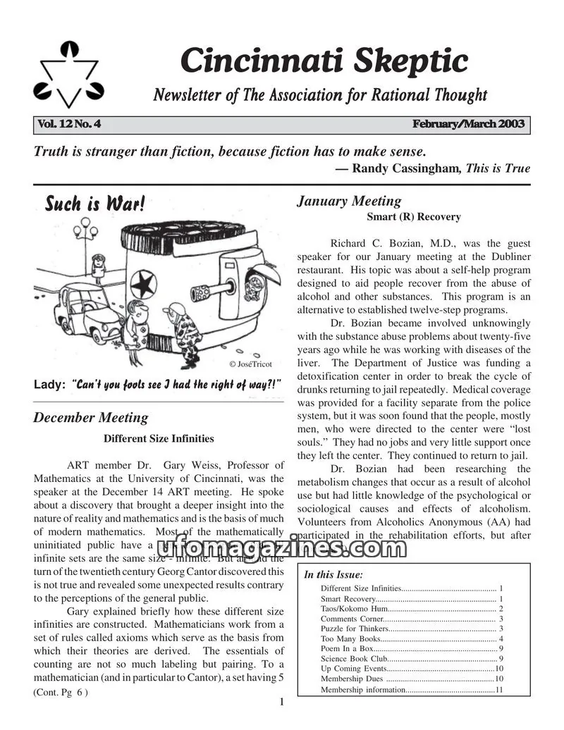 Cover of The Association for Rational Thought issue Vol. 12 No. 4: Cincinnati Skeptic
