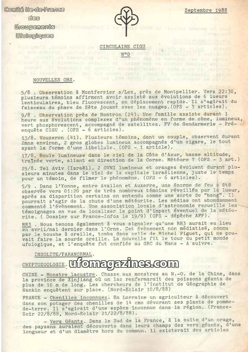 Cover of Comité Ile-de-France des Groupements Ufologiques issue N°0: CIRCULAIRE CIGU