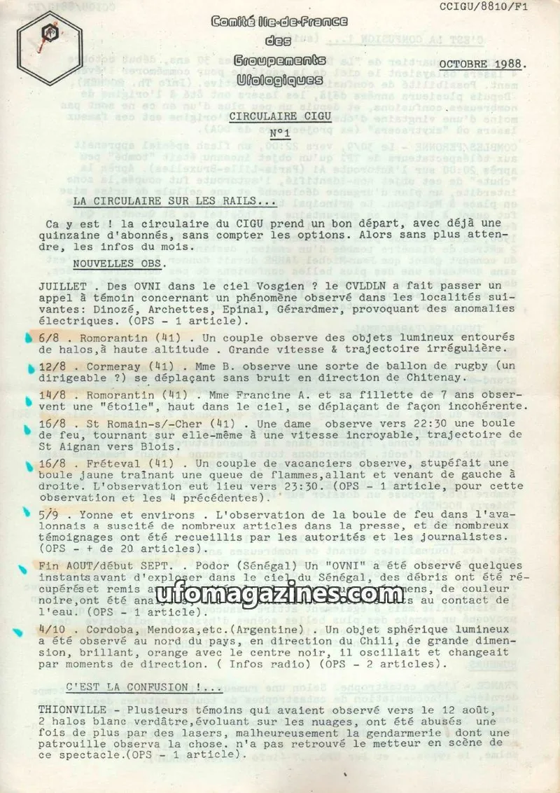 Cover of Comité lie-de-France des Groupements Ufologiques issue N°1: CIRCULAIRE CIGU
