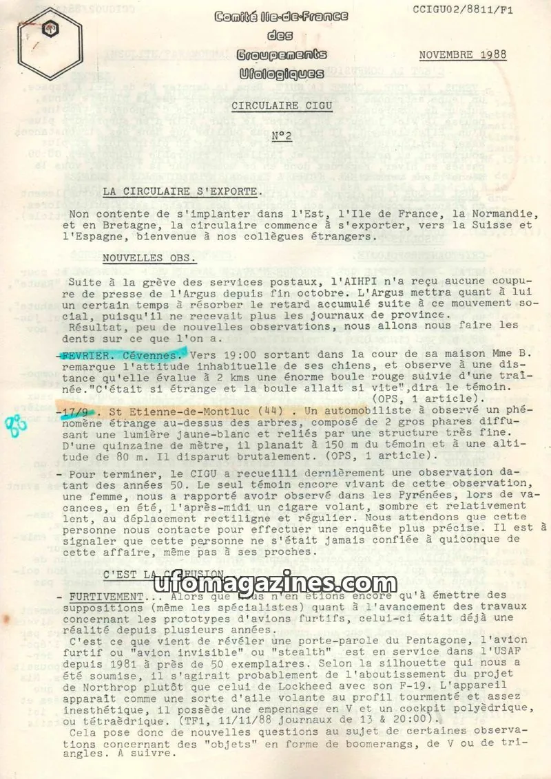 Cover of Comité Ile-de-France des Groupements Ufologiques issue N°2: CIRCULAIRE CIGU