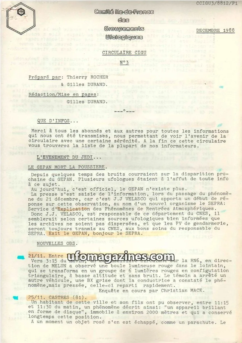 Cover of Comité Ile-de-France des Groupements Ufologiques issue N°3: CIRCULAIRE CIGU