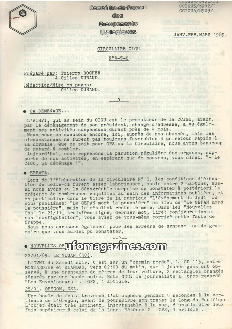 Cover of Comité Ile-de-France des Groupements Ufologiques issue N°4-5-6: CIRCULAIRE CIGU