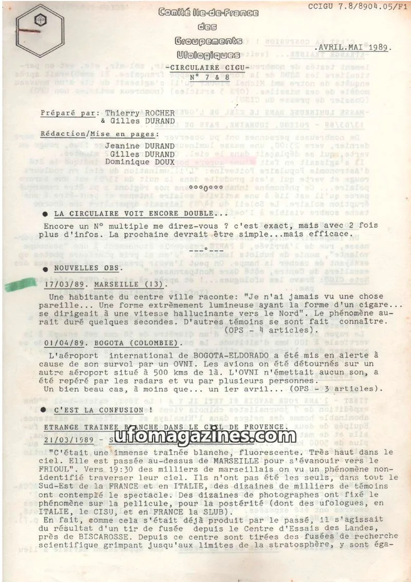 Cover of Comité Ile-de-France des Groupements Ufologiques issue 7 & 8: CIRCULAIRE CIGU