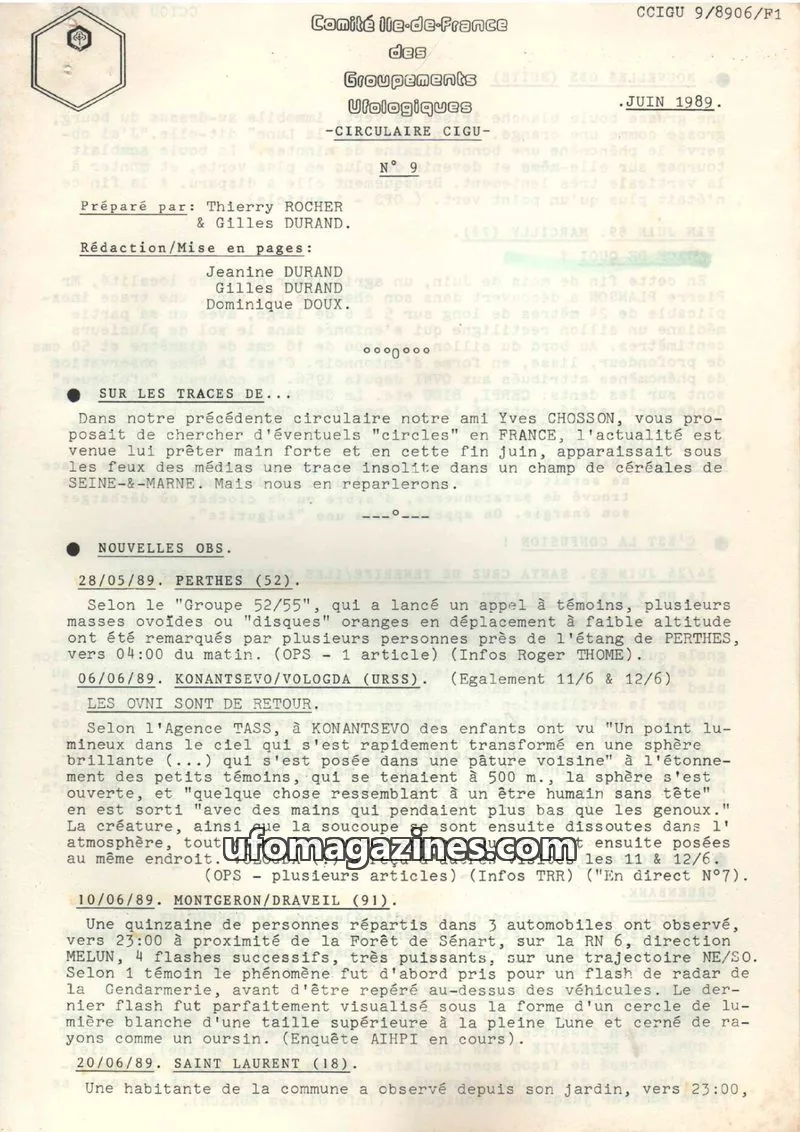 Cover of Comité Ile-de-France des Groupements Ufologiques issue 9/8906: CCIGU