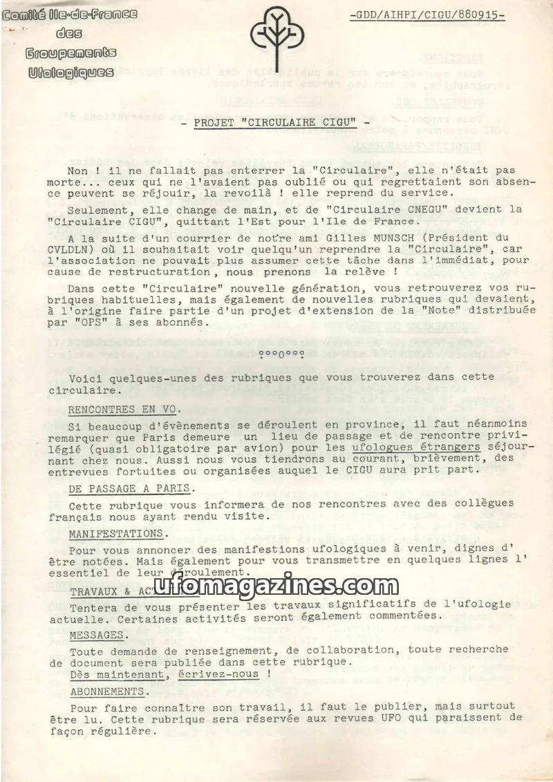 Cover of CIGU issue N° 0: Comité Ile-de-France des Groupements Ufologiques