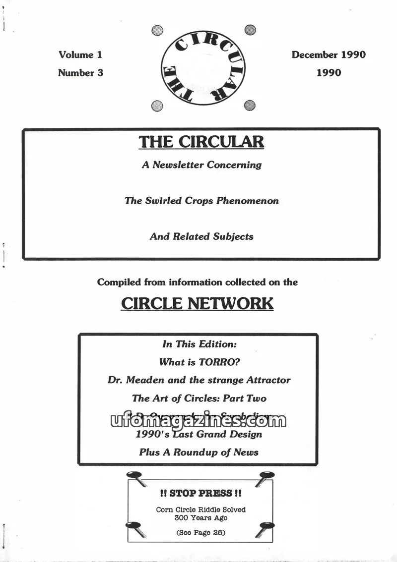 Cover of Circular, The (Centre for Crop Circle Studies) issue Volume 1, Number 3: THE CIRCULAR