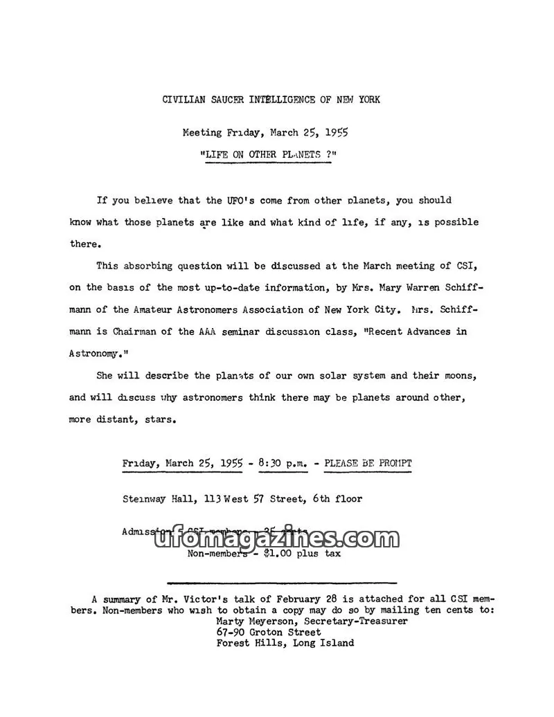 Cover of Civilian Saucer Intelligence (CSI New York) issue March 1955: CIVILIAN SAUCER INTELLIGENCE OF NEW YORK