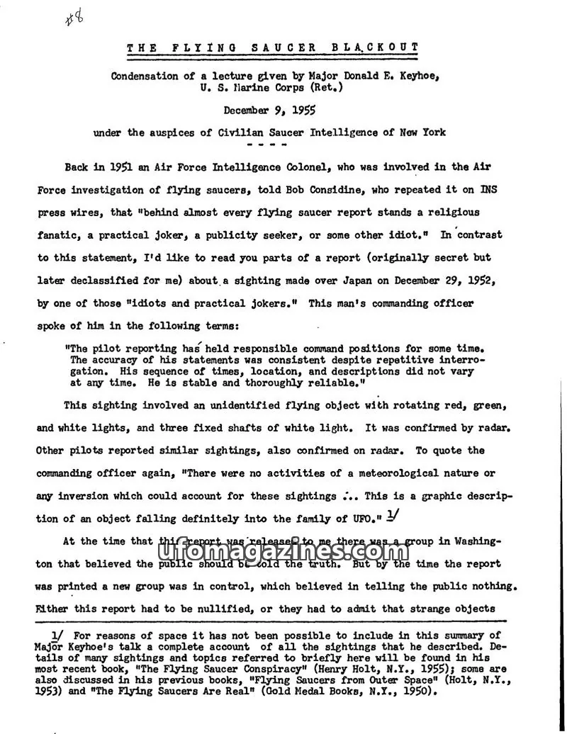 Cover of Civilian Saucer Intelligence (CSI New York) issue no. 8: THE FLYING SAUCER BLACKOUT