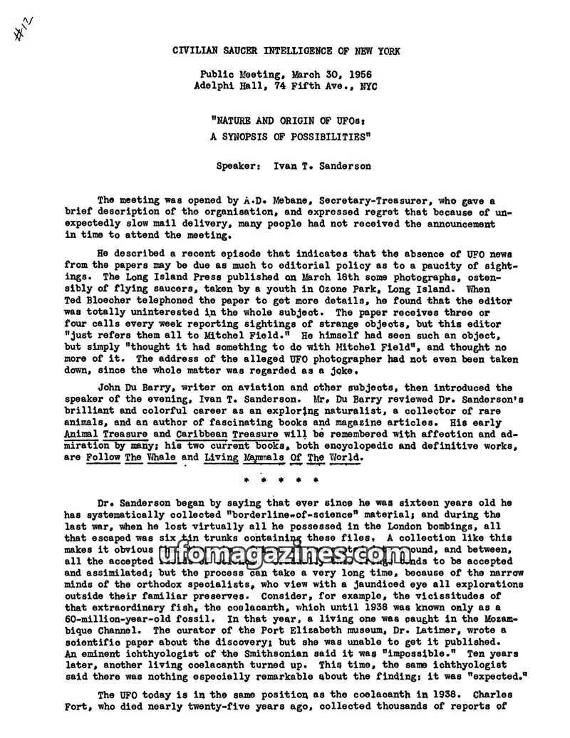 Cover of Civilian Saucer Intelligence (CSI New York) issue Public Meeting: CIVILIAN SAUCER INTELLIGENCE OF NEW YORK