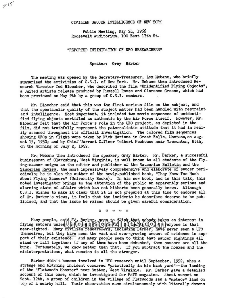 Cover of Civilian Saucer Intelligence (CSI New York) issue 15: CIVILIAN SAUCER INTELLIGENCE OF NEW YORK