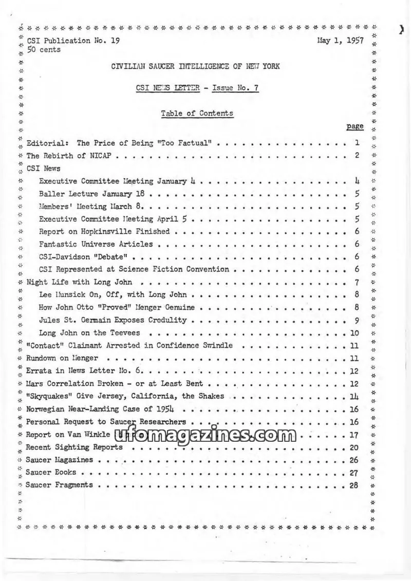 Cover of Civilian Saucer Intelligence (CSI New York) issue No. 7: CIVILIAN SAUCER INTELLIGENCE OF NEW YORK