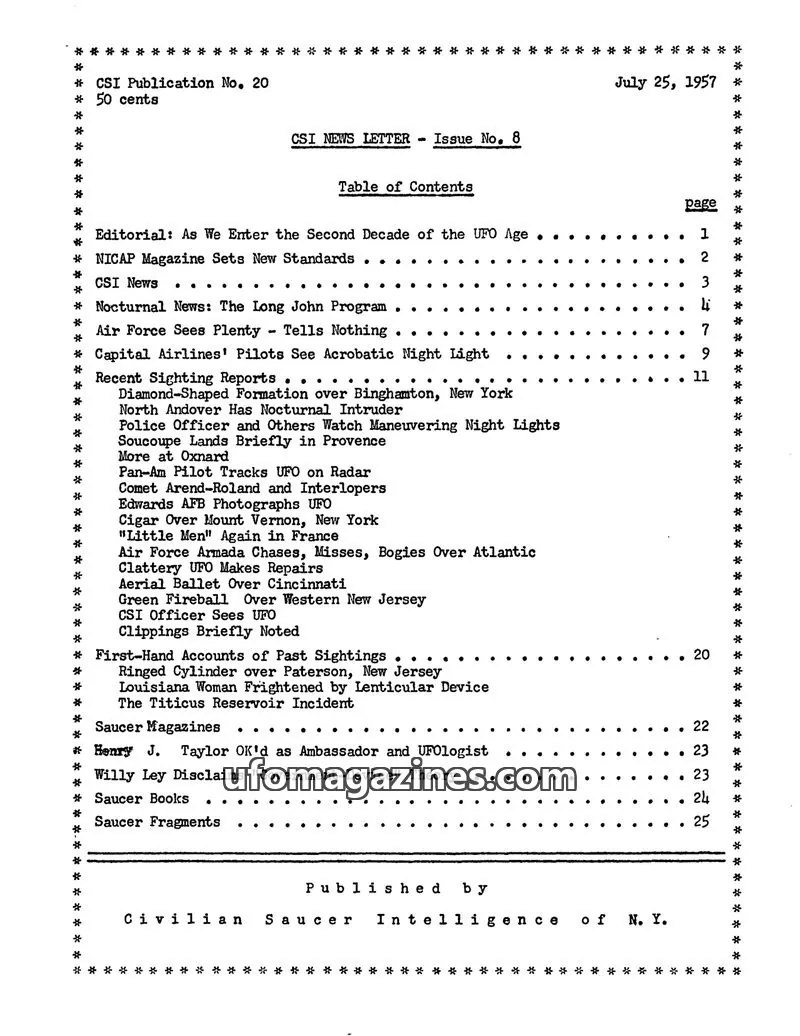 Cover of Civilian Saucer Intelligence (CSI New York) issue Issue No. 8: CSI NEWS LETTER
