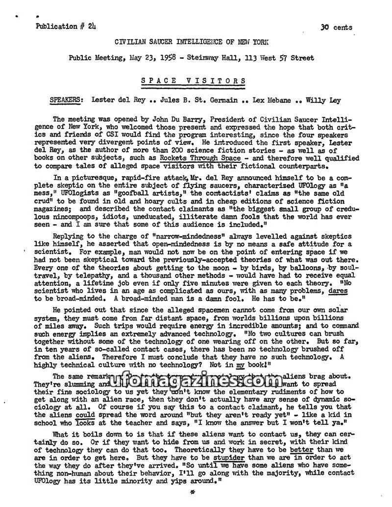 Cover of Civilian Saucer Intelligence (CSI New York) issue 24: CIVILIAN SAUCER INTELLIGENCE OF NEW YORK