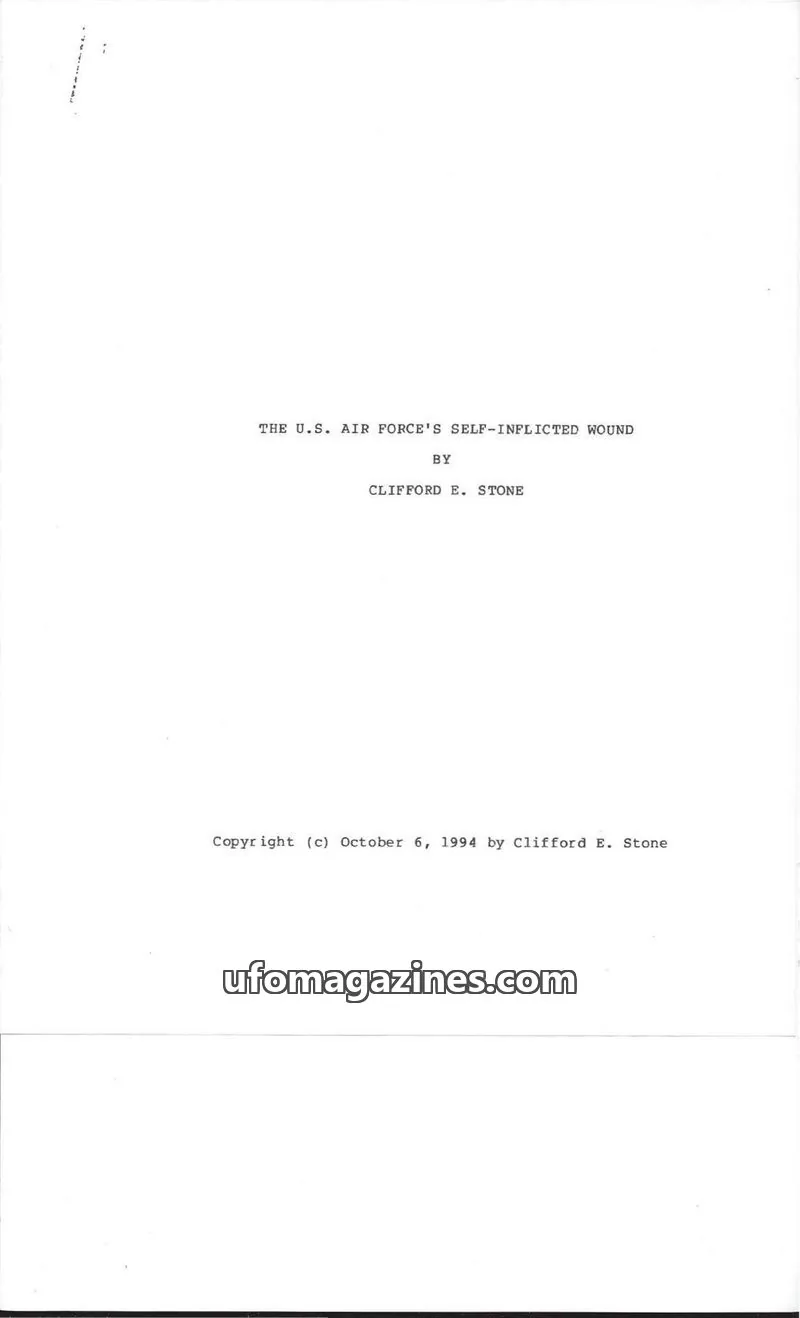 Cover of Clifford Stone Special Reports: THE U.S. AIR FORCE'S SELF-INFLICTED WOUND