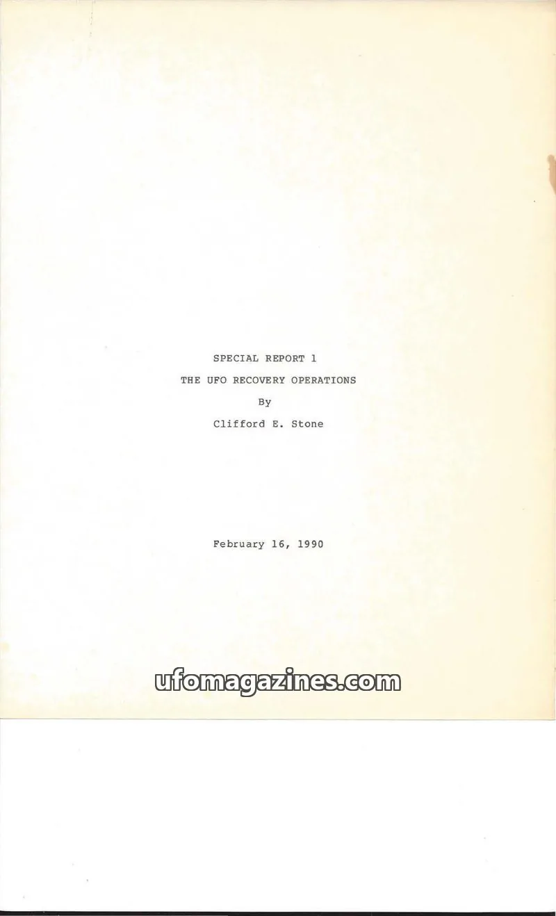 Cover of Clifford Stone Special Reports issue 1: SPECIAL REPORT 1