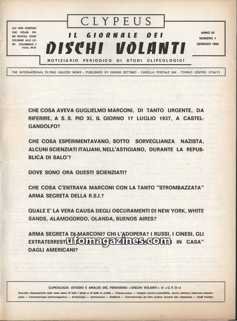 Cover of Clypeus issue 1: CLYPEUS IL GIORNALE DEI DISCHI VOLANTI