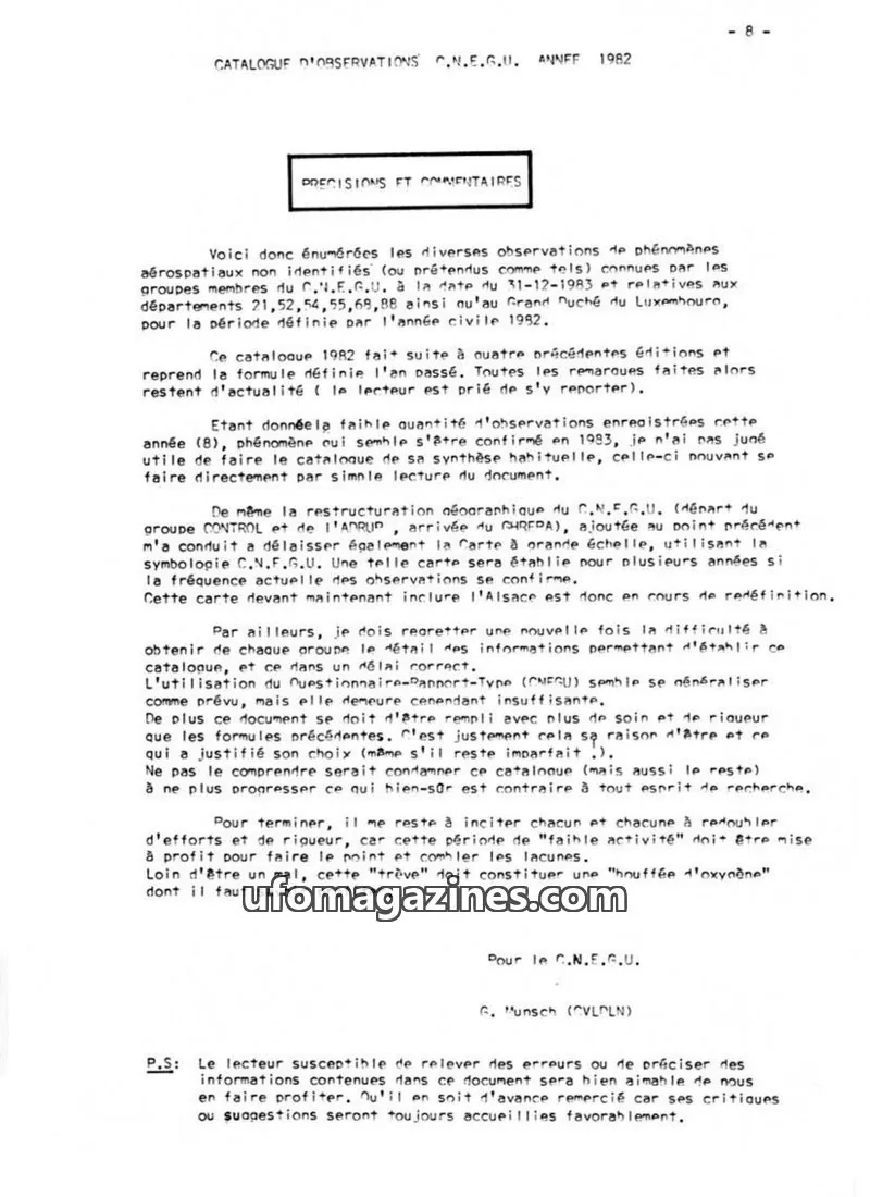 Cover of CNEGU catalogues issue 1982: CATALOGUE D'OBSERVATIONS C.N.E.G.U. ANNEE 1982