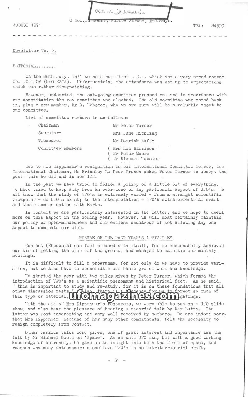 Cover of Contact Rhodesia (Contact) issue No. 3: CONTACT (RHODESIA)