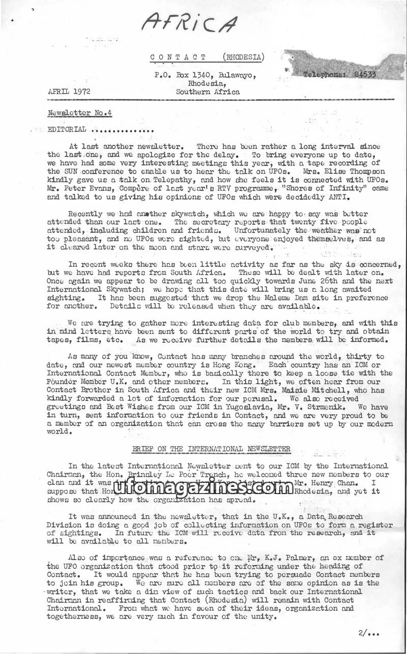 Cover of Contact Rhodesia (Contact) issue No.4: AFRICA