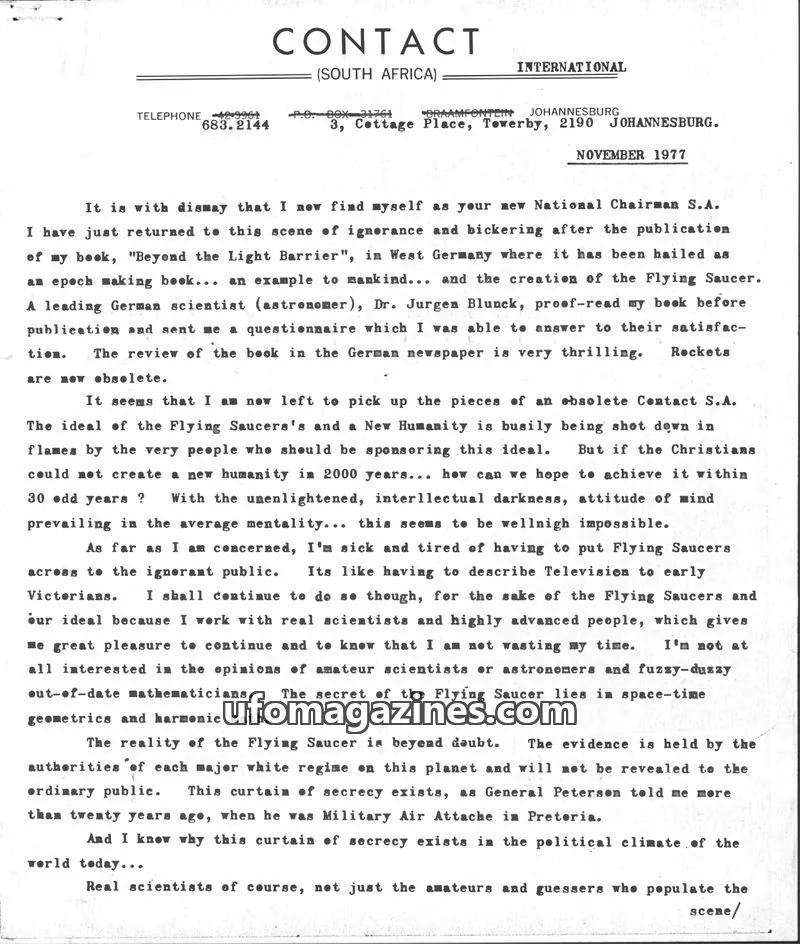 Cover of Contact South Africa (Contact) issue NOVEMBER 1977: CONTACT