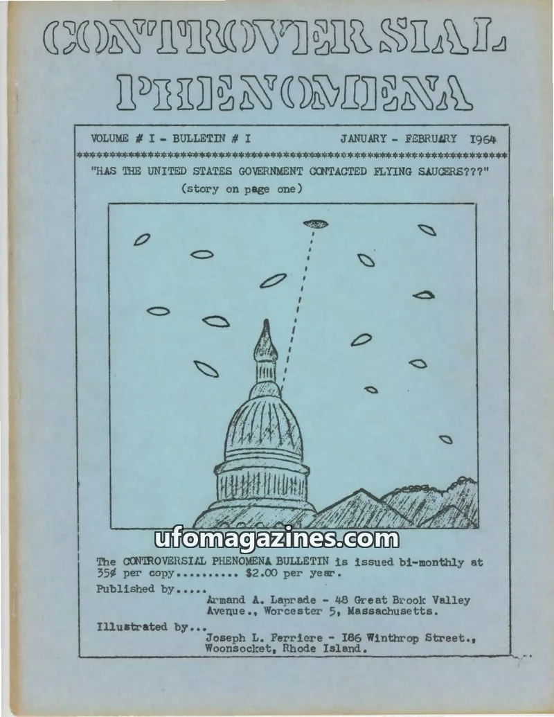 Cover of Controversial Phenomena Bulletin (Joseph Ferriere) issue VOLUME # I - BULLETIN # I: CONTROVERSIAL PHENOMENA