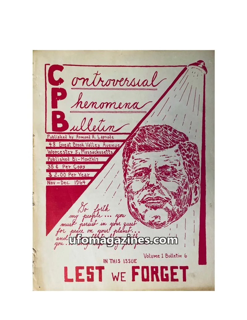 Cover of Controversial Phenomena Bulletin (Joseph Ferriere) issue Volume 1 Bulletin 6: Controversial Phenomena Bulletin