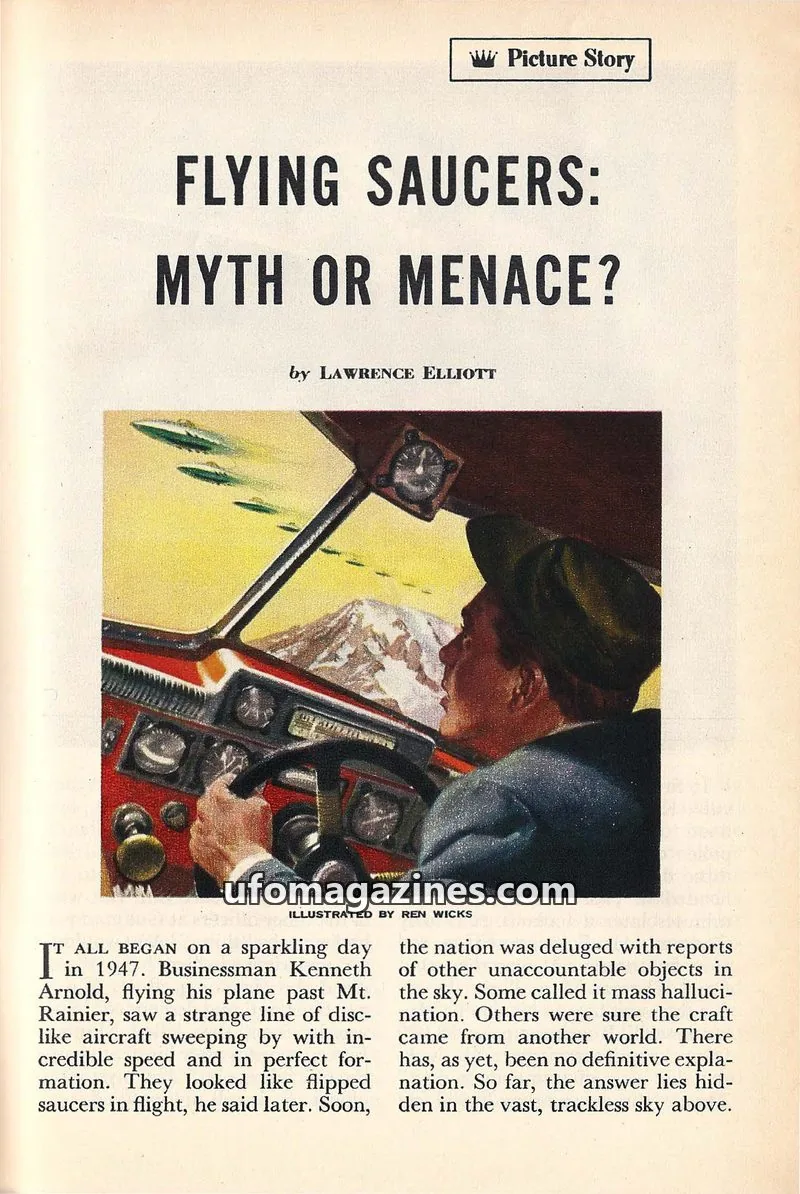 Cover of Coronet issue Picture Story: FLYING SAUCERS: MYTH OR MENACE?
