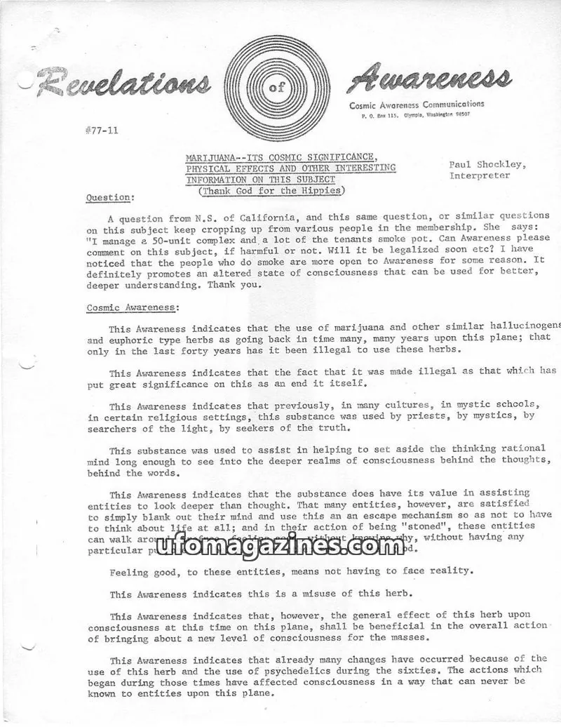 Cover of Cosmic Awareness issue #77-11: Revelations of Awareness