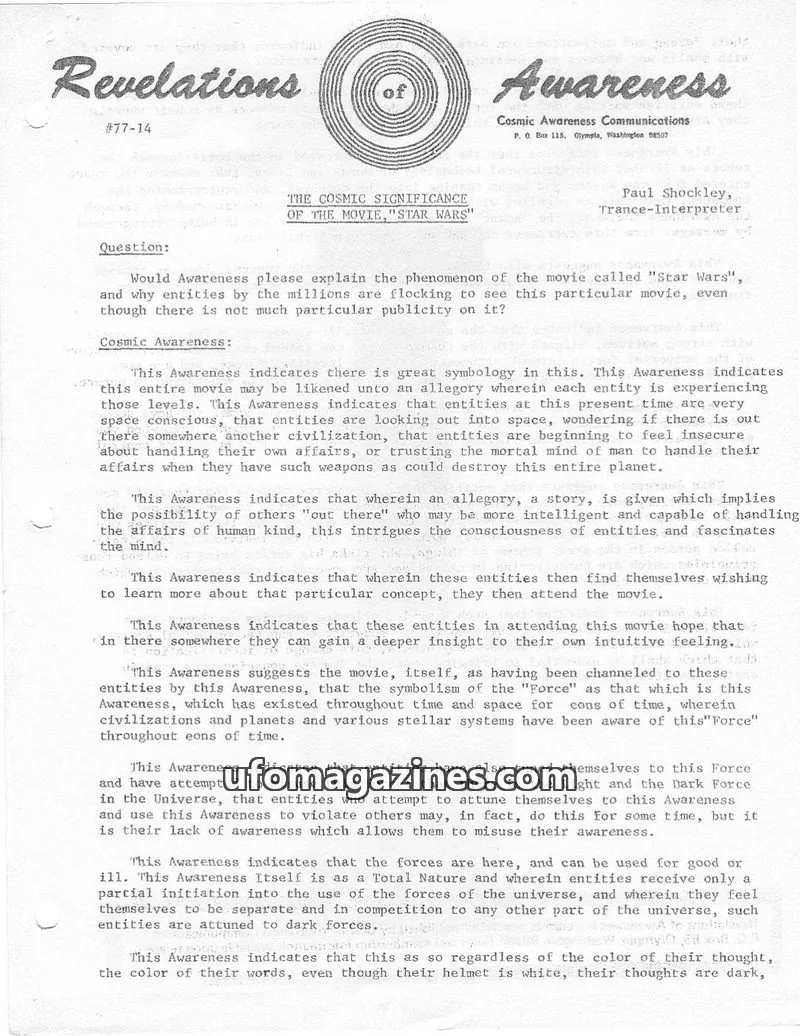 Cover of Cosmic Awareness issue #77-14: Revelations of Awareness