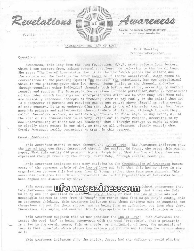 Cover of Cosmic Awareness issue #77-2170: Revelations of Awareness