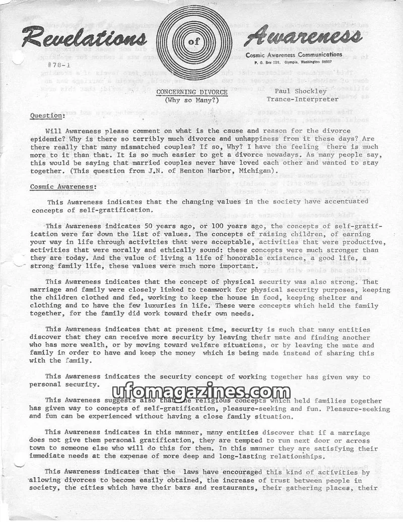 Cover of Cosmic Awareness issue #78-1: Revelations of Awareness