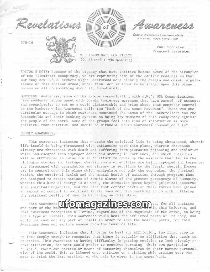 Cover of Cosmic Awareness issue #78-16: Revelations of Awareness