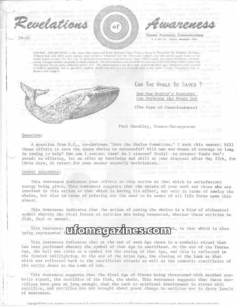 Cover of Cosmic Awareness issue 78-39: Revelations of Awareness