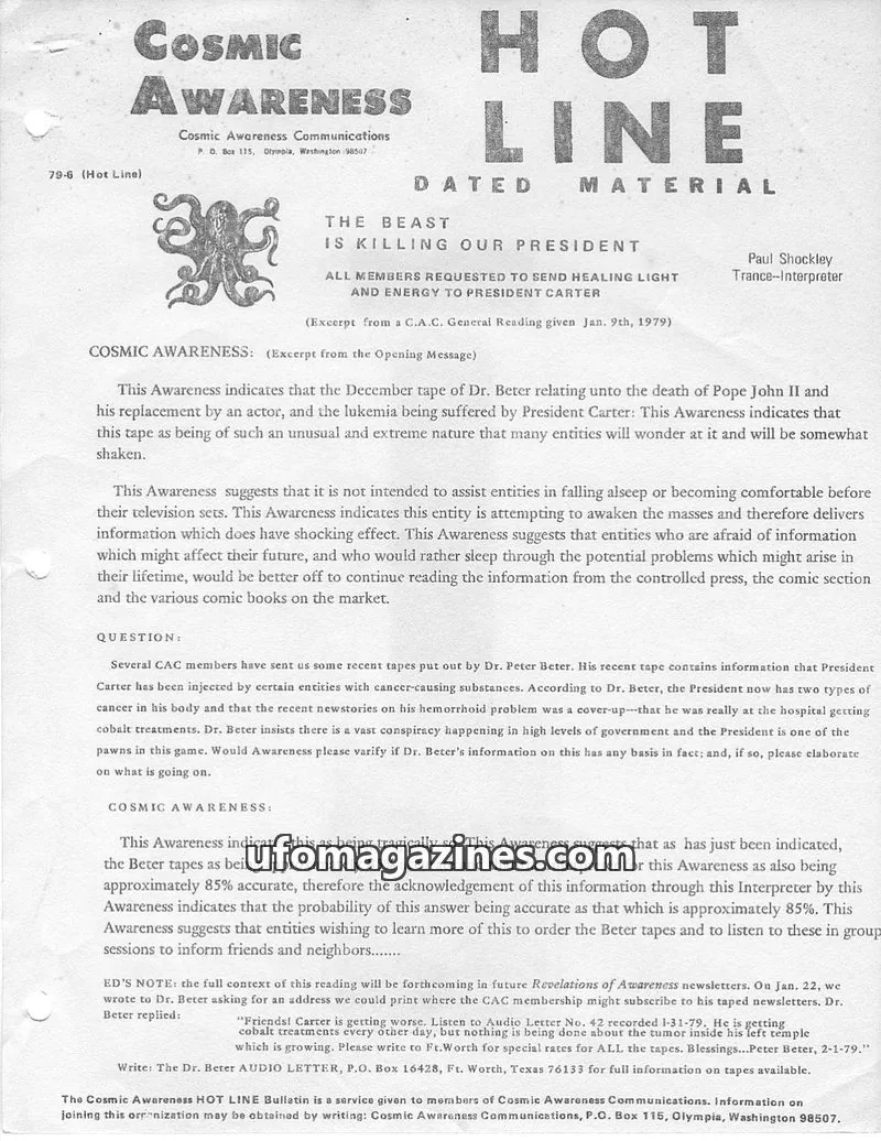 Cover of Cosmic Awareness issue 79-6: COSMIC AWARENESS HOT LINE