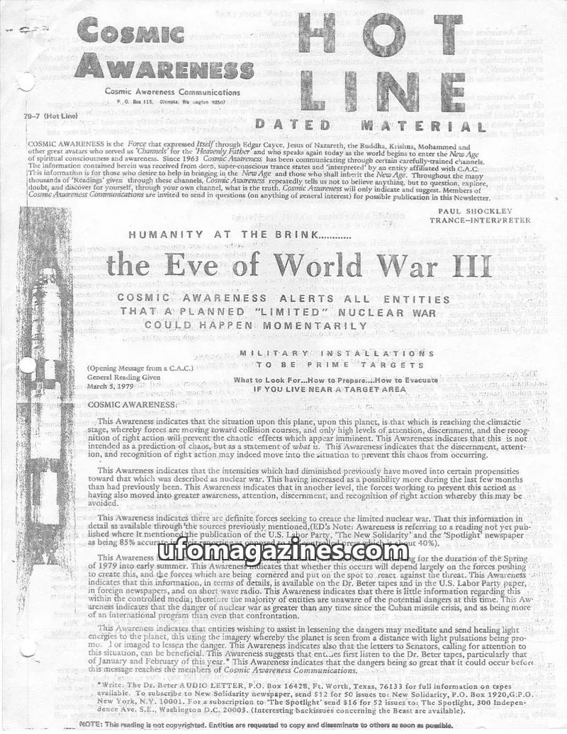 Cover of Cosmic Awareness issue 79-7: COSMIC AWARENESS HOT LINE