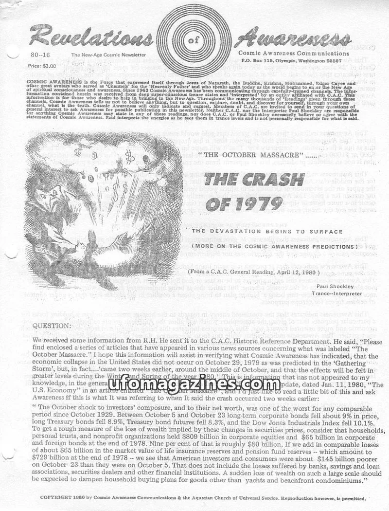 Cover of Cosmic Awareness issue 80-16: Revelations of Awareness