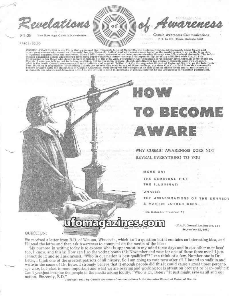 Cover of Cosmic Awareness issue 80-29: Revelations of Awareness