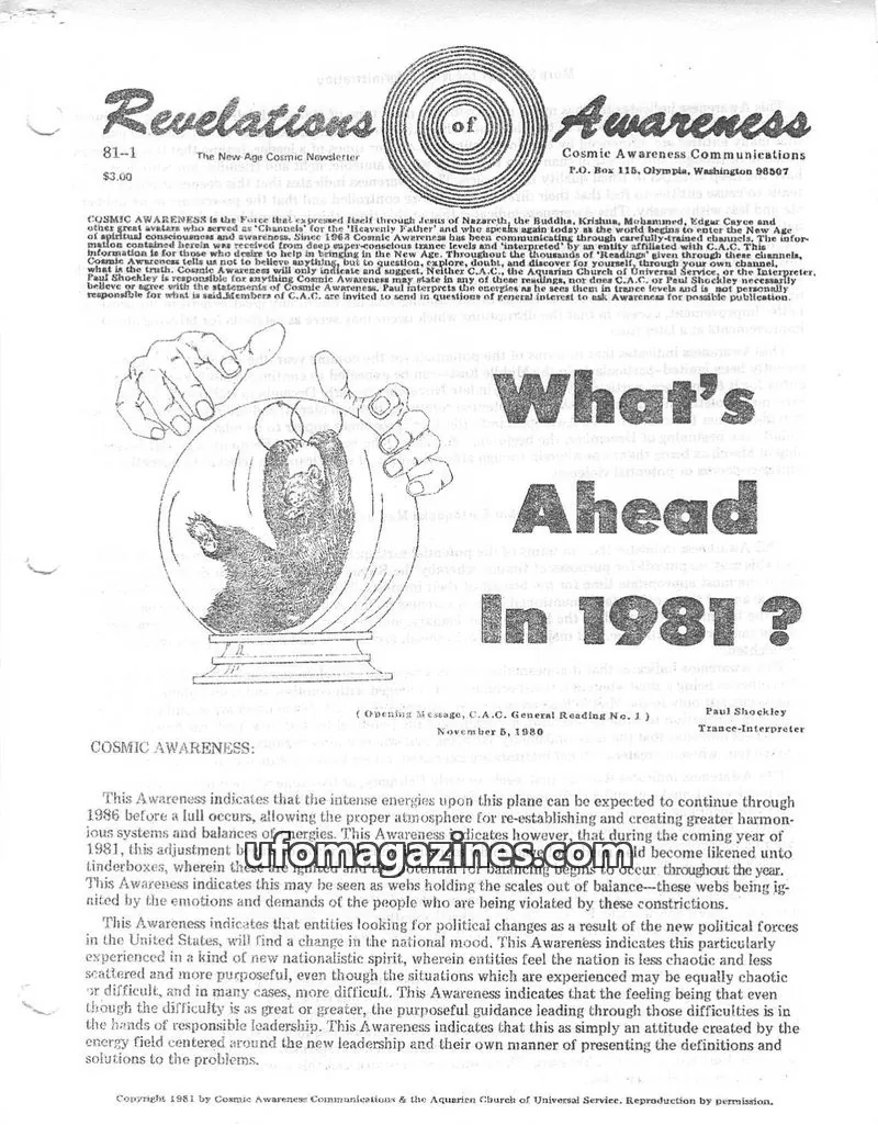 Cover of Cosmic Awareness issue 81-1: Revelations of Awareness