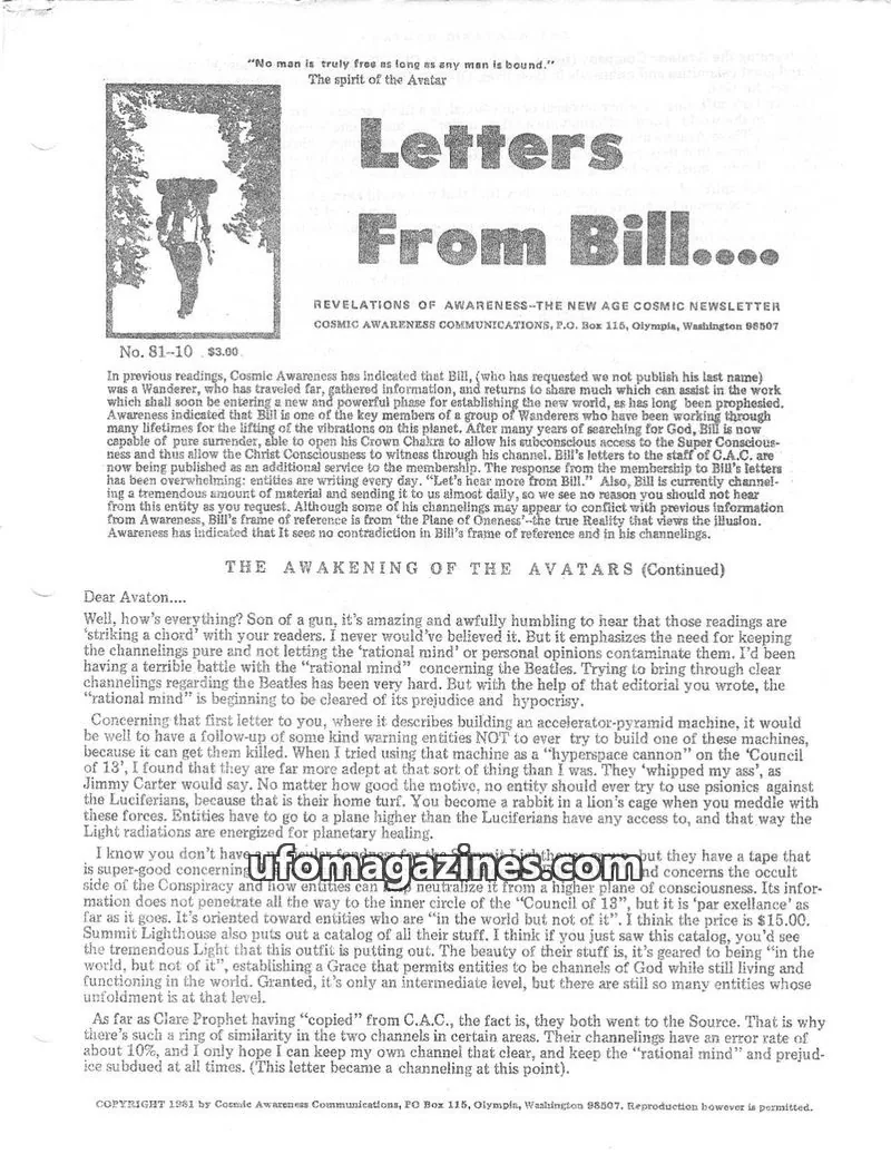 Cover of Cosmic Awareness issue 81--10: Letters From Bill....